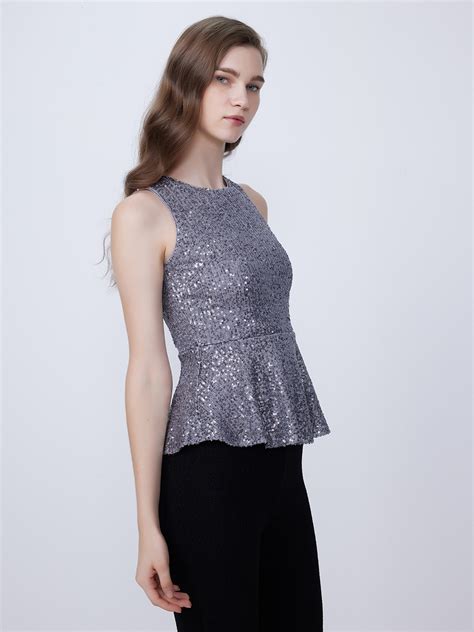 Silver Sequin Peplum Top