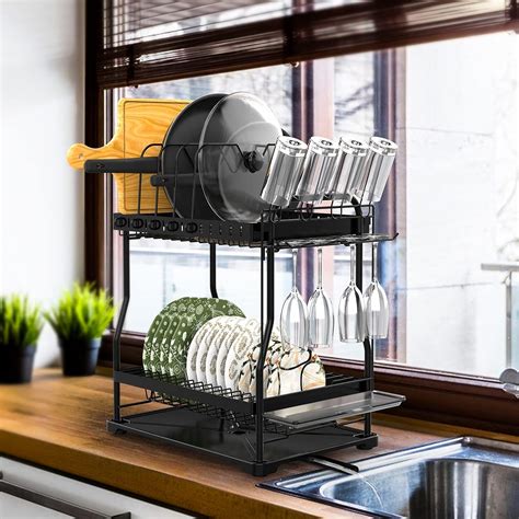 MOSUNECE Dish Drying Rack, 2-Tier Dish Rack and Drainboard India | Ubuy