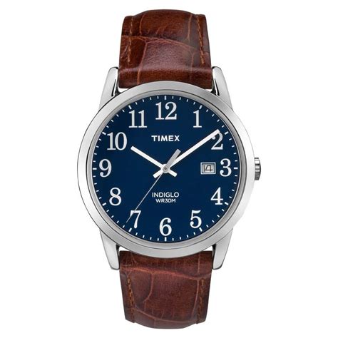 TIMEX Men's Tw2R63800 Easy Reader Brown/Silver-Tone/Blue Croco Pattern ...