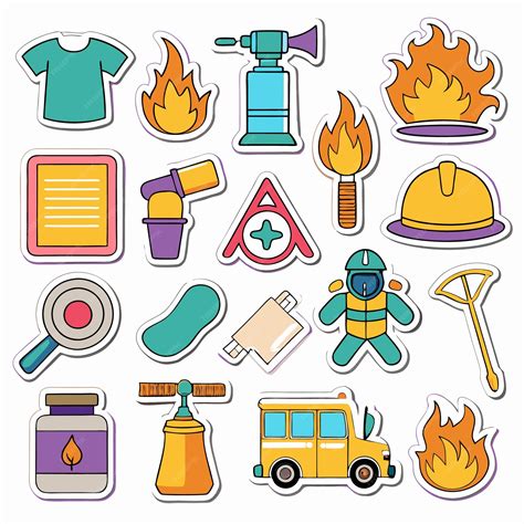 Fire safety stickers firefighter extinguisher flame and more | Premium ...