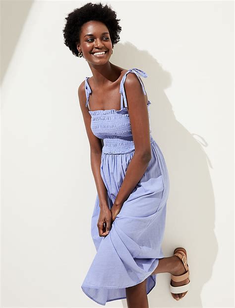 Buy Pure Cotton Shirred Midi Beach Dress at Marks & Spencer