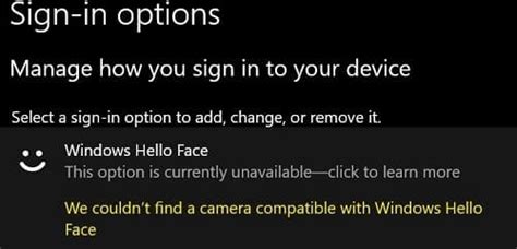 Image result for Camera Not Compatible with Windows Hello Face