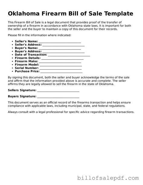 Get Oklahoma Firearm Bill of Sale Template • Bill of Sale PDFs