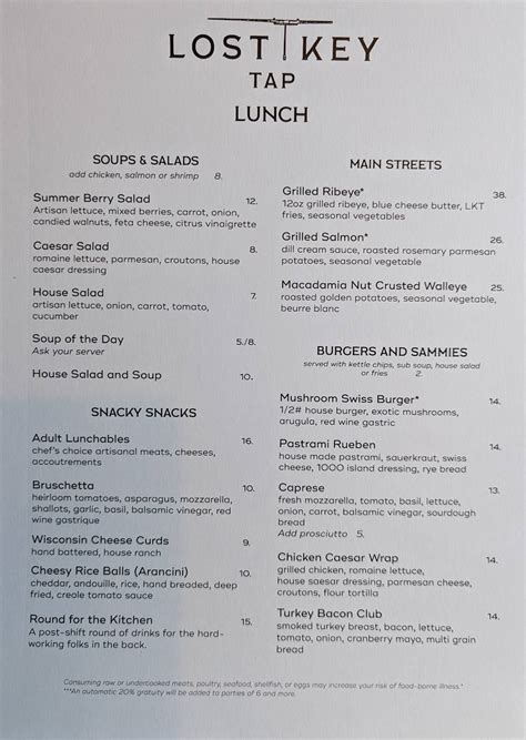 Menu at Lost Key Tap restaurant, Wrightstown