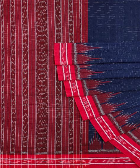 Navy blue maroon handloom cotton odisha ikat saree – GoCoop