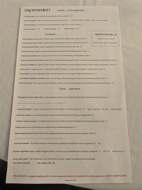 Ironwood Cafe Menu - Updated October 2025