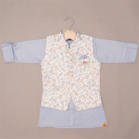 Buy Blue Boys Kurta Pajama with Nehru Jacket – Mumkins