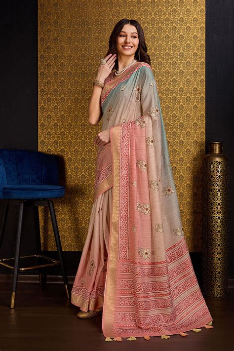 Buy Peach Silk Saree With Blouse Piece 78523 Online | Karagiri