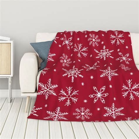 ZNDUO Lightweight Microfiber Bed Blanket, Red Winter Snowflake Pattern ...