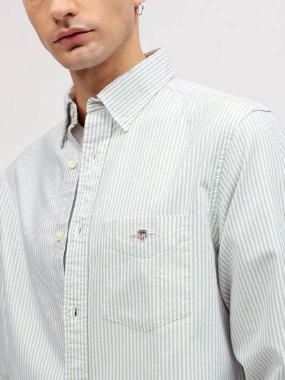 Shop Gant Men Green Striped Button-down Collar Full Sleeves Shirt Online