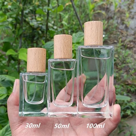 30ml 50ml 100ml Portable Clear Glass Square Perfume Spray Bottle Wood ...