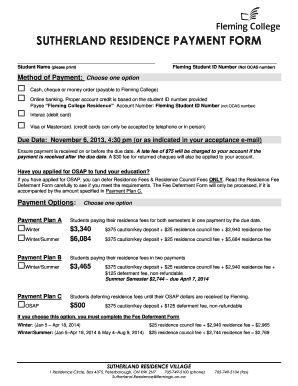 Fillable Online SUTHERLAND RESIDENCE PAYMENT FORM - Fleming College Fax ...