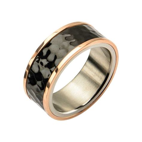 Buy Stainless Steel Tri-Tone Hammered Finish Band Ring - INOX Jewelry ...