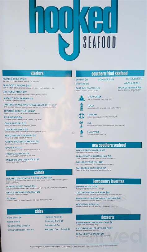Hooked Seafood menu in Charleston, South Carolina, USA