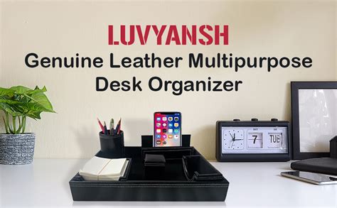 LUVYANSH Genuine Leather Multipurpose Desk Organizer 6-in-1 Desktop Pen ...