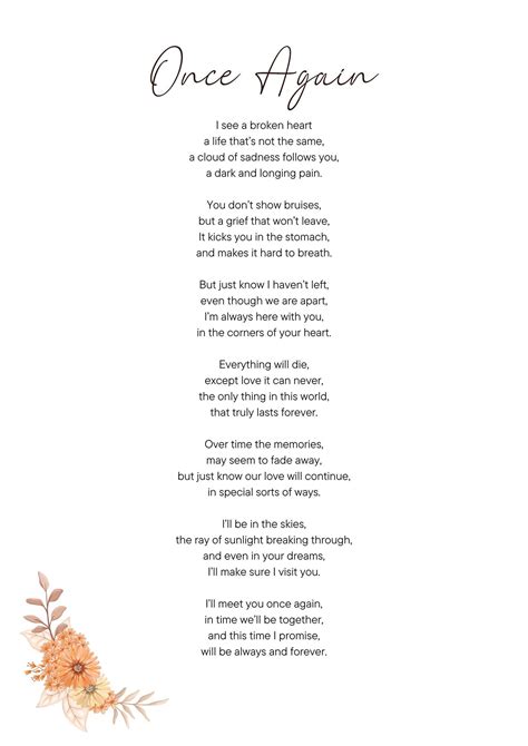Once Again Poem, Sympathy Poem, Loss, Grief, Poem, Sympathy, Funeral ...