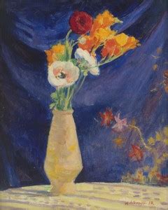 Vase of Anemones in front of Blue Curtain, 1912 Fine Art Print - Art ...