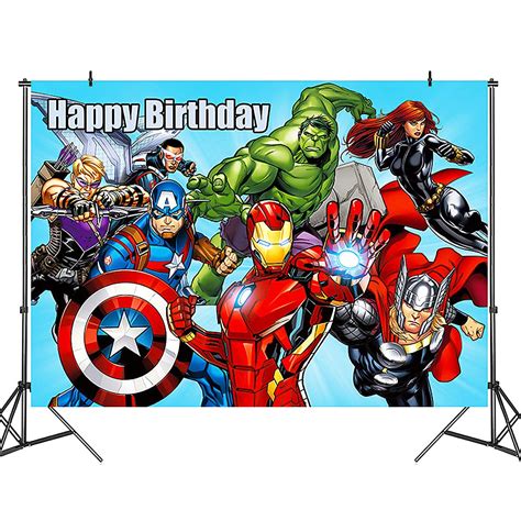 Avengers Party Hilloly Birthday Background Cloth Cartoon Blue ...