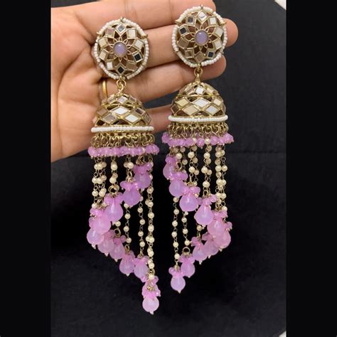 ShringarStreet Mehndi Polish Mirror And Beads Jhumki Earrings ...