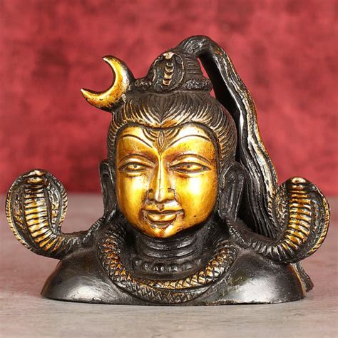 Buy Brass Shiva Bust Face Idol - 4-inch (black antique) - Budhshiv.com