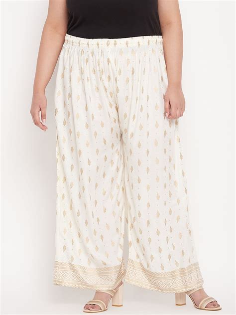 Cream Printed Wide Leg Rayon Palazzo for Stylish Comfort – Clora Creation