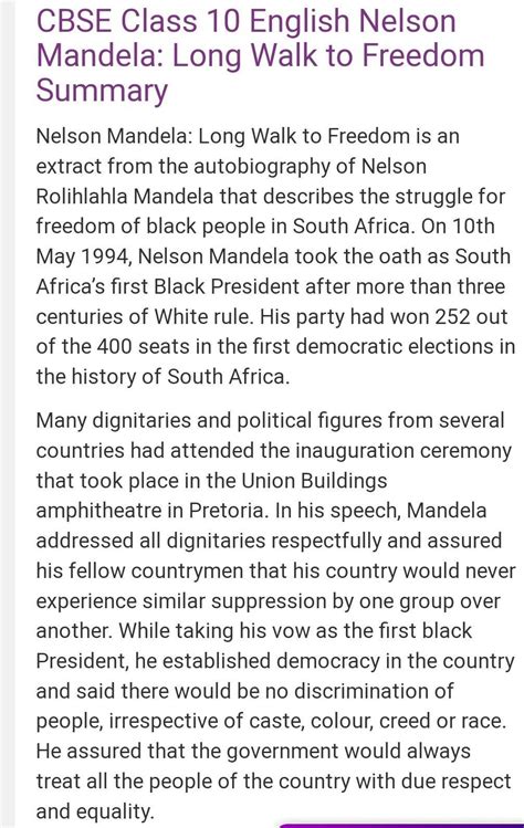 Summary of long walk to freedom in sequence format. - Brainly.in