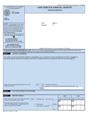US Census Bureau 1999 Service Annual Survey - Blank Fillable Template ...