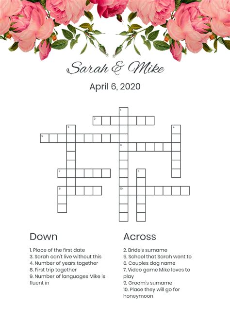Custom Wedding Crosswords and Wordsearches | Perfect Crosswords