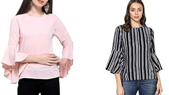 ARISE Stripped Bell Sleeve Top Combos : Amazon.in: Clothing & Accessories