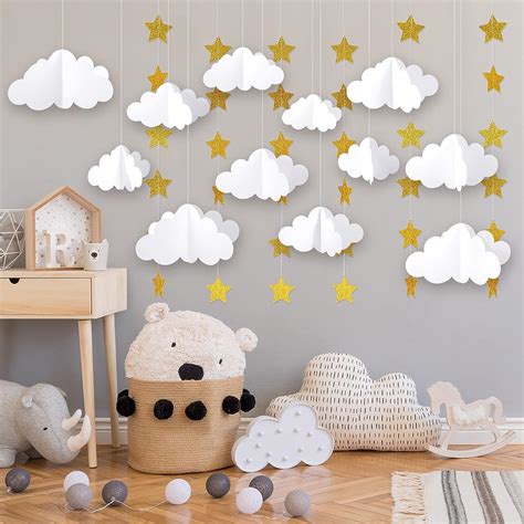 Buy 18pcs 3D Cloud Decorations Hanging Clouds for Ceiling Clouds Stars ...