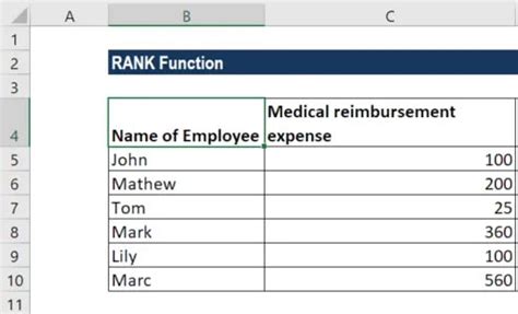 Using Rank Function in Excel 的图像结果