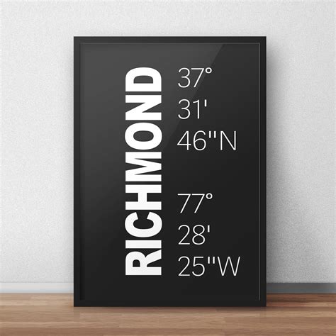 Richmond Coordinates Poster, Printable GPS Wall Art – Richmond Print Latitude Longitude ...