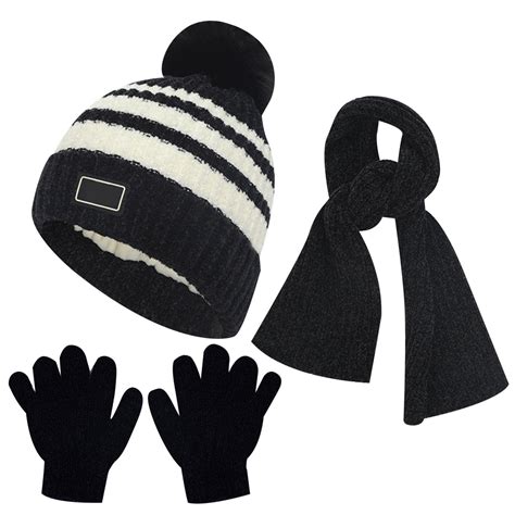 Bjutir Boys Girls Hat Scarf Glove Three Piece Set Fall Winter Thick ...