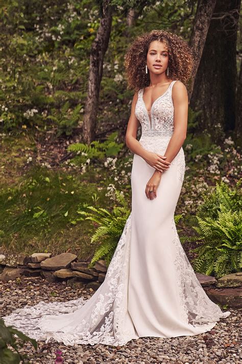 66288: Stretch Crepe Fit and Flare Bridal Dress with Sheer Bodice | Lillian West