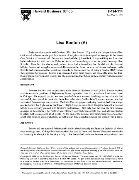 Lisa Benton - Case Study 494-114: Navigating Early Career Challenges ...