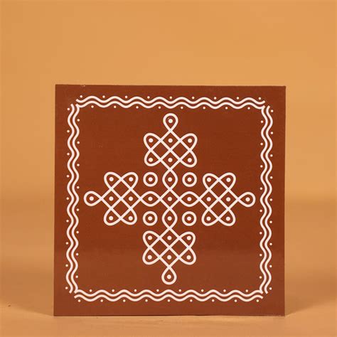Traditional Sikku Kolam Wooden Square Manai - Coffee brown - (4x4) Inc ...