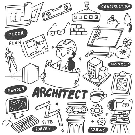 Set of architect equipment doodles | Premium Vector