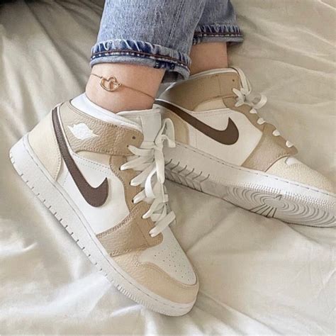 Brown & Cream Air Jordan 1 Mids | Cute nike shoes, Nike shoes girls ...
