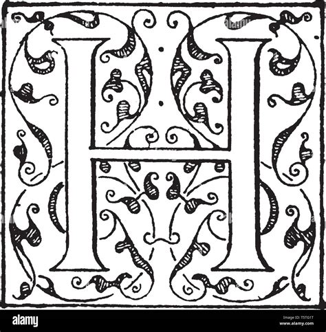 An ornamental and decorative letter H, vintage line drawing or engraving illustration Stock ...
