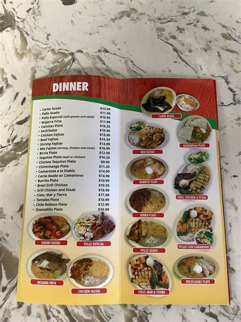 Menu at Don Angel Taqueria restaurant, Longview