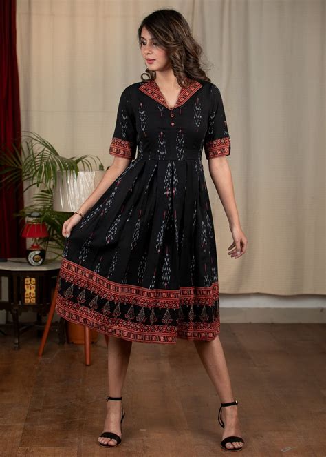 Exclusive Black Ajrakh Dress with beautiful maroon border – Sujatra
