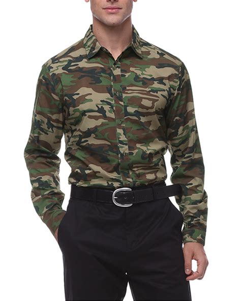 HEMIKS Men's Camouflage Long Sleeve Button Down Camo Dress Shirts ...