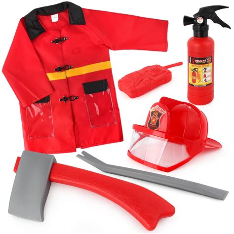 Buy Kids Fireman Gear Firefighter Costume Role Play Dress Up Toy Helmet ...