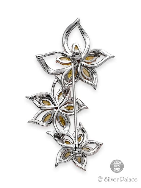 925 Sterling Silver Floral Design With Colorfull Stone Brooch For Girls ...