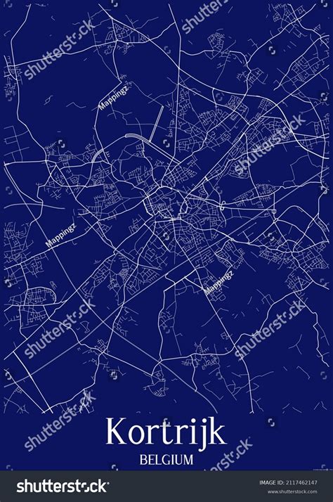 Dark Blue Urban Map Kortrijk Belgiumthis Stock Illustration 2117462147 ...