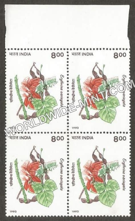 1993 Indian Flowering Trees-Erythrina variegata-Panjara Block of 4 MNH ...