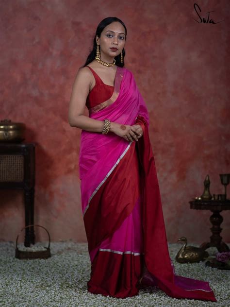 Handwoven Cotton Silk Red Pink Saree|Nurturing Nirupa|Suta