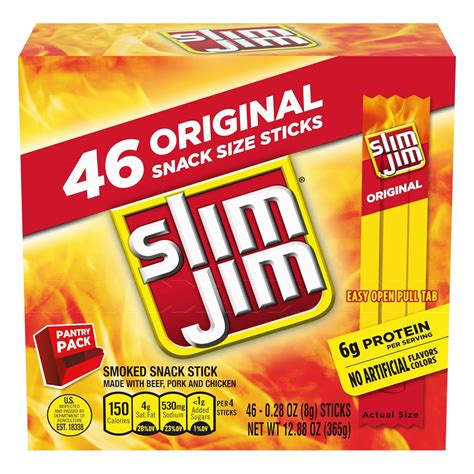 Slim Jim Smoked Meat Sticks, Original Flavor, 6g Protein Per Serving ...