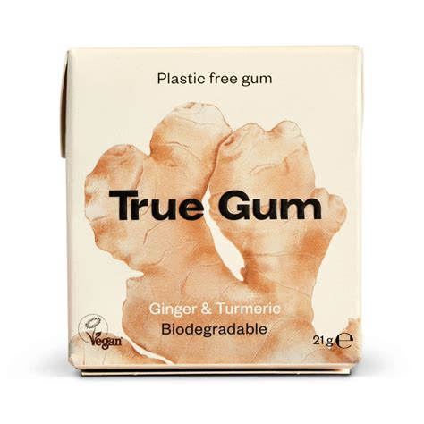 True Gum - Plastic Free Ginger and Turmeric Chewing Gum - 21 g - Siradis