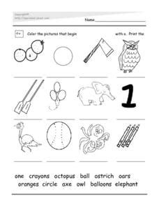 Words Beginning with Oo Worksheet for Kindergarten - 1st Grade | Lesson ...